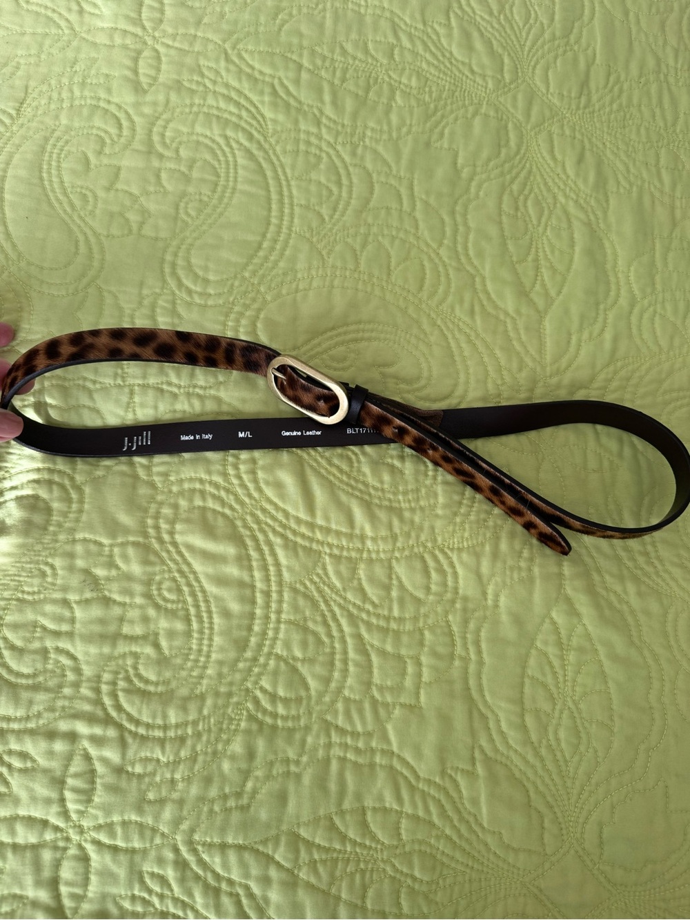 J. Jill Leopard Print Skinny Leather Belt in Brown and Black with Gold Buckle